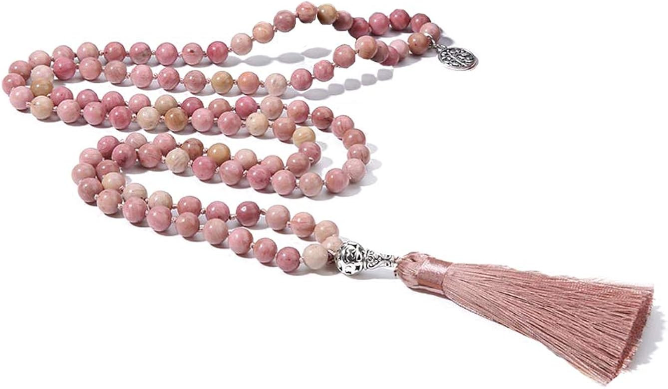 BALIBALI 108 Mala Beads Necklace Semi-Precious Gem Stones Meditation Necklace 108 Hand Knotted Ja... | Amazon (US)