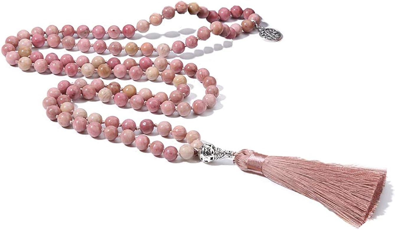 BALIBALI 108 Mala Beads Necklace Semi-Precious Gem Stones Meditation Necklace 108 Hand Knotted Ja... | Amazon (US)