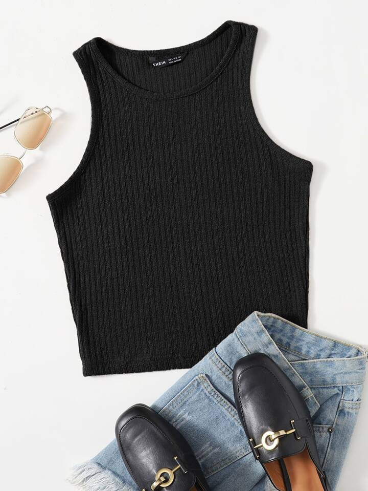 SHEIN EZwear Solid Rib-knit Tank Top | SHEIN
