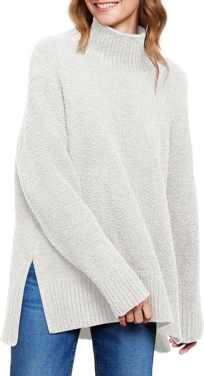 ANRABESS Women Oversized Turtleneck Long Sleeve Fuzzy Knit Slit Side Chunky Warm Pullover Sweater... | Amazon (US)