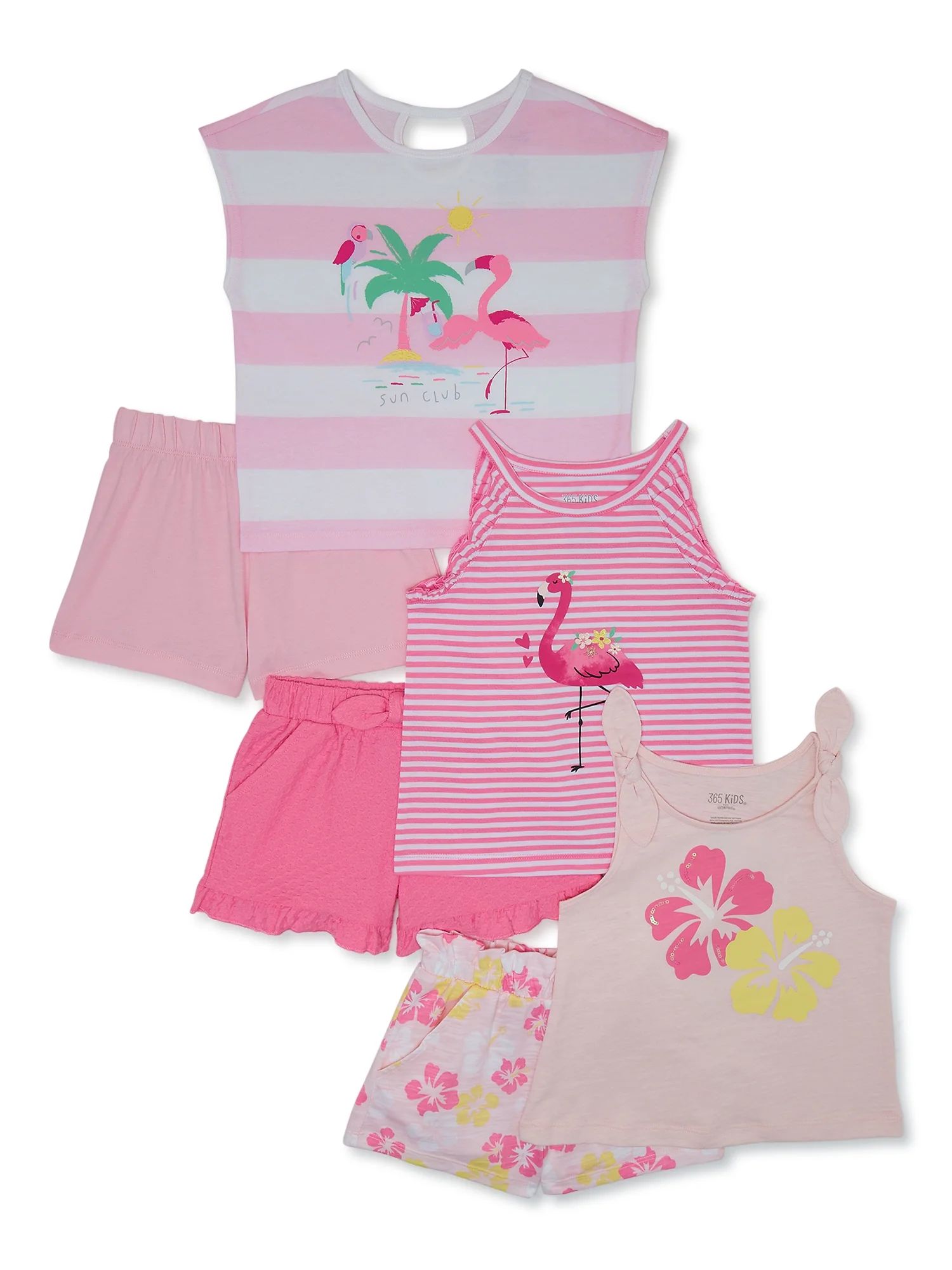 365 Kids from Garanimals Girls' Tank Top and Short Outfit Set, 6-pieces, Sizes 4-10 | Walmart (US)