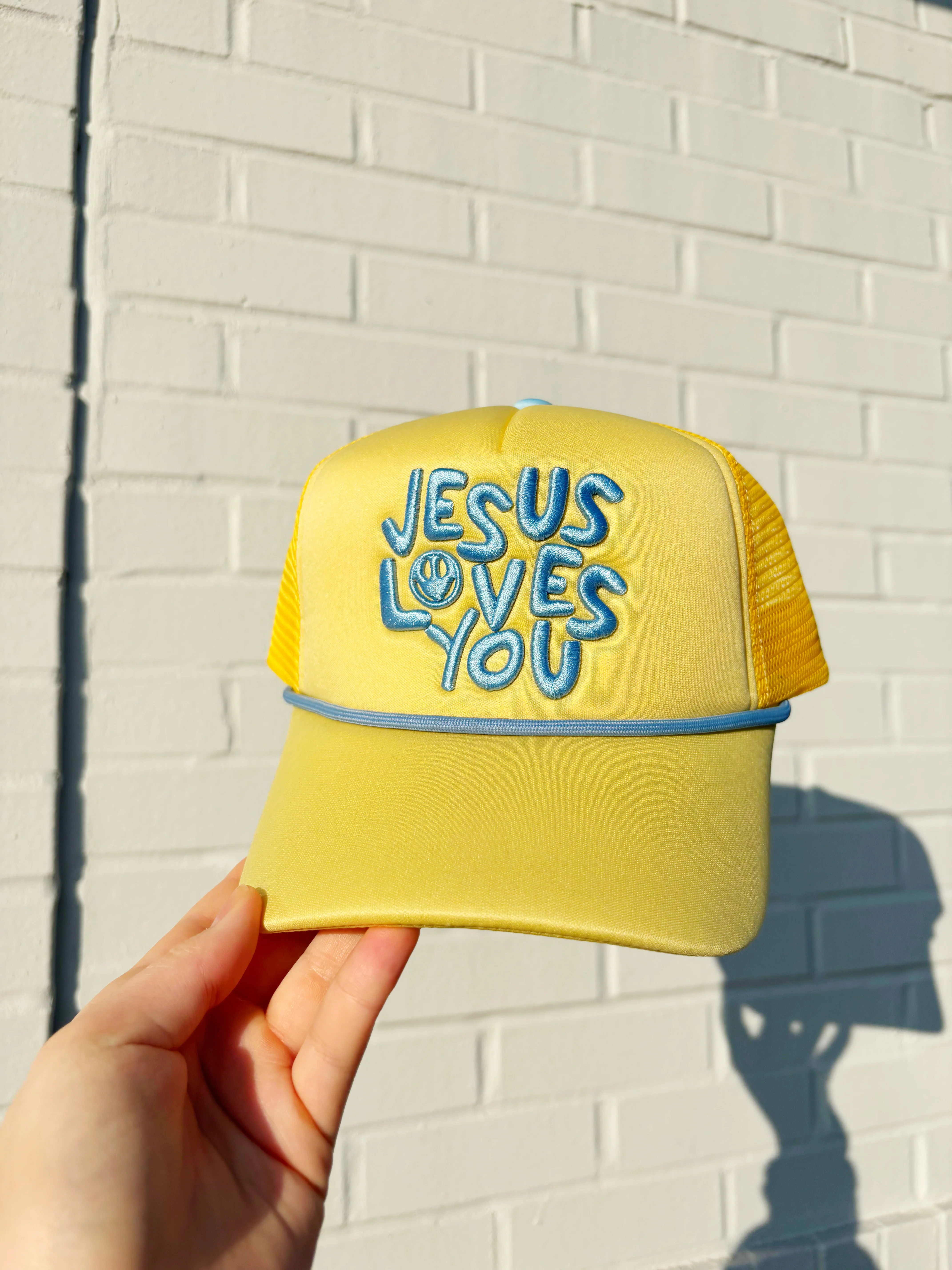 Yellow Jesus Loves You Smiley Hat - Pre Order | Poppy & Pine