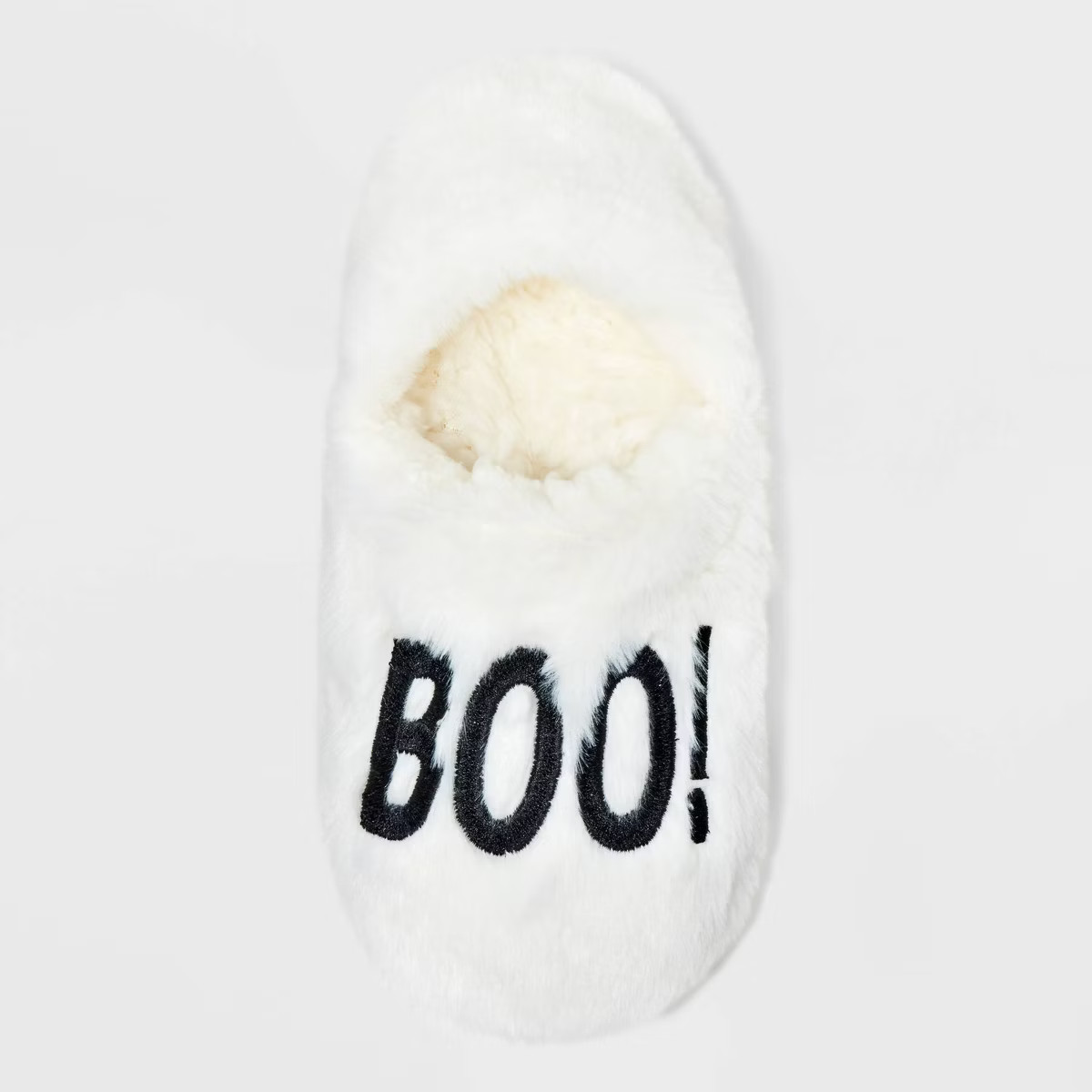 Women's "Boo!" Embroidered Halloween Faux Fur Pull-On Slipper Socks with Grippers - Hyde & EEK! B... | Target