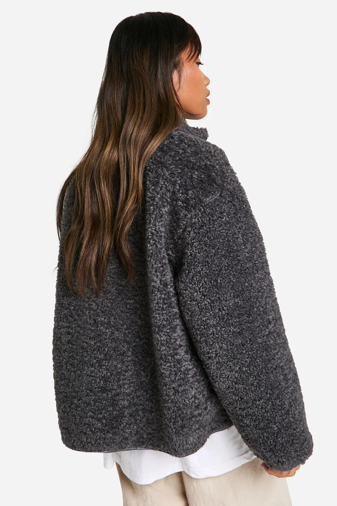 Textured Teddy Funnel Neck Jacket | Boohoo.com (UK & IE)