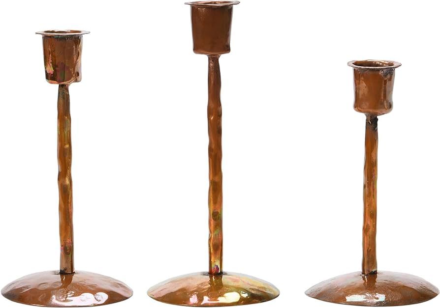 Creative Co-Op Traditional Metal Taper, Set of 3 Sizes Candle Holder, Burnt Copper, 3 | Amazon (US)