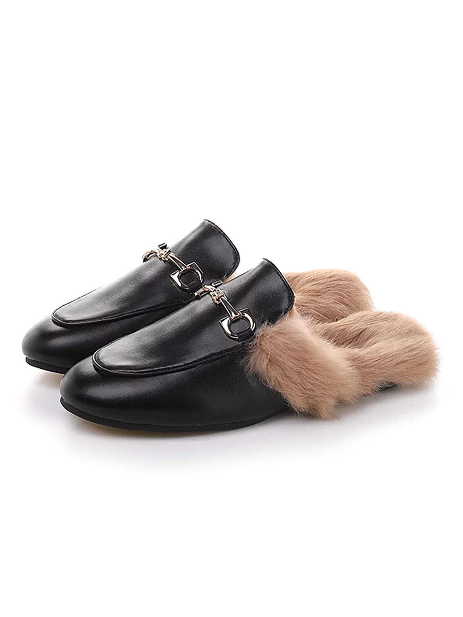 SIMANLAN Mules for Women Flats Faux fur Winter Warm Casual Work Business Office Dress Shoes Black... | Walmart (US)