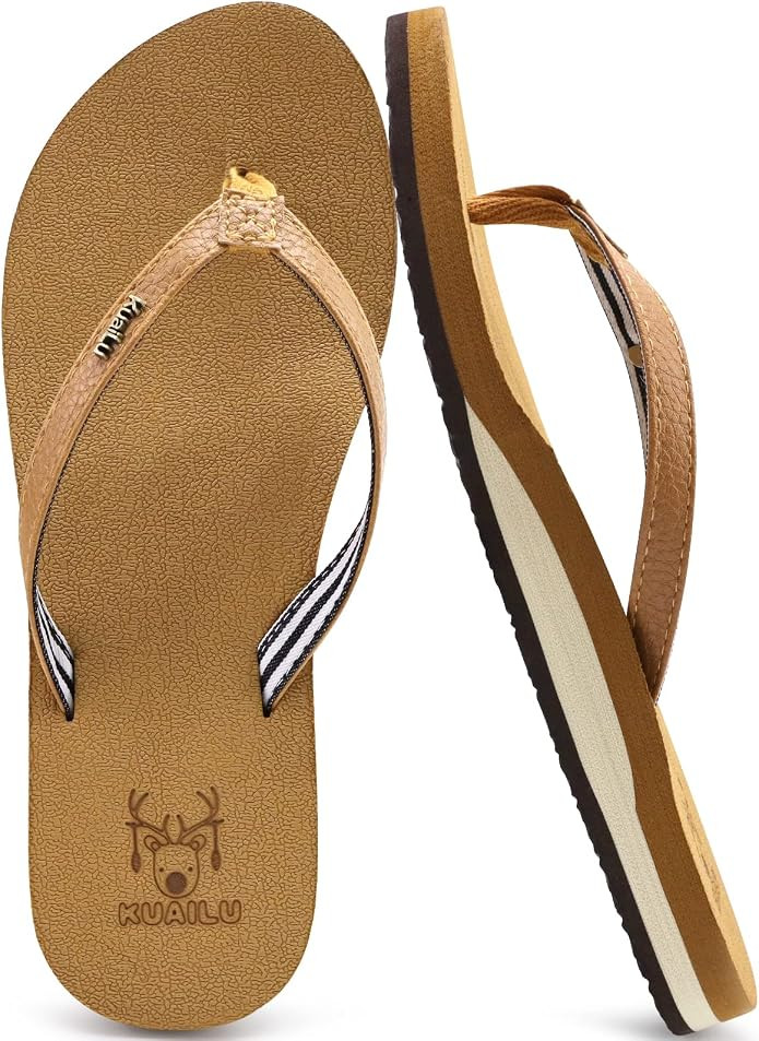 KuaiLu Womens Arch Support Flip Flops Comfortable Yoga Mat Cushion Slip on Walking Thong Sandals | Amazon (US)