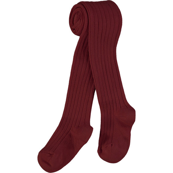 Ribbed Kids Tights, Burgundy | Maisonette