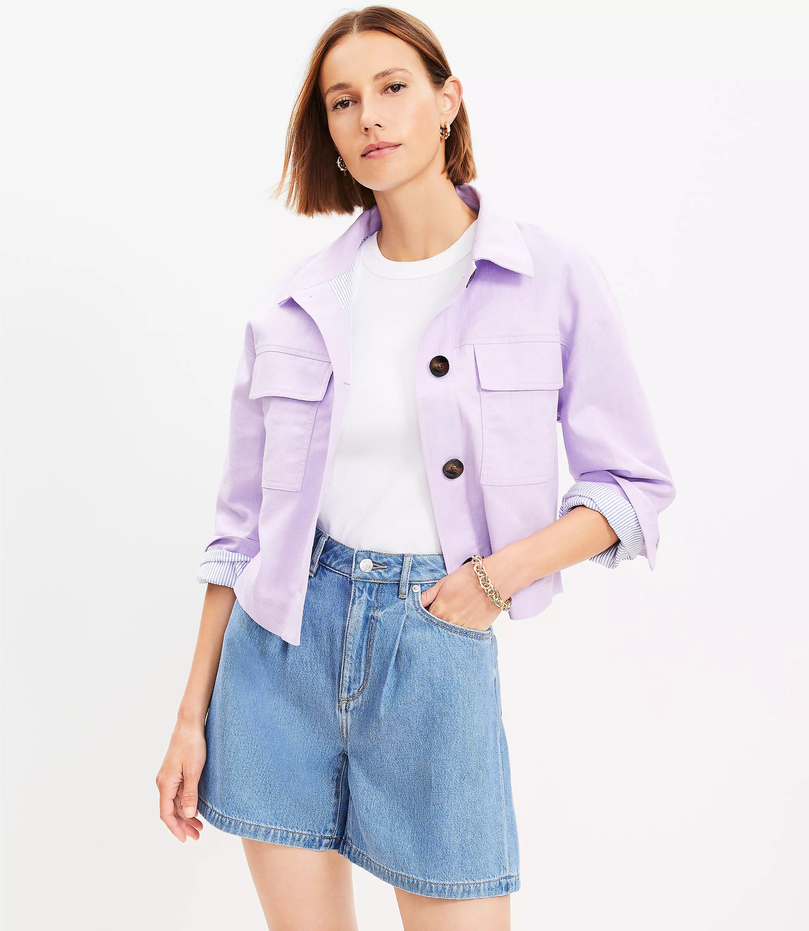 Linen Cotton Cropped Patch Pocket Jacket | LOFT