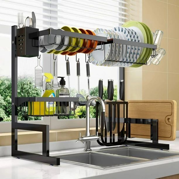 Over The Sink Dish Drying Rack,Adjustable,2 Tier Stainless Steel Dish Rack Drainer, Large Stainle... | Walmart (US)