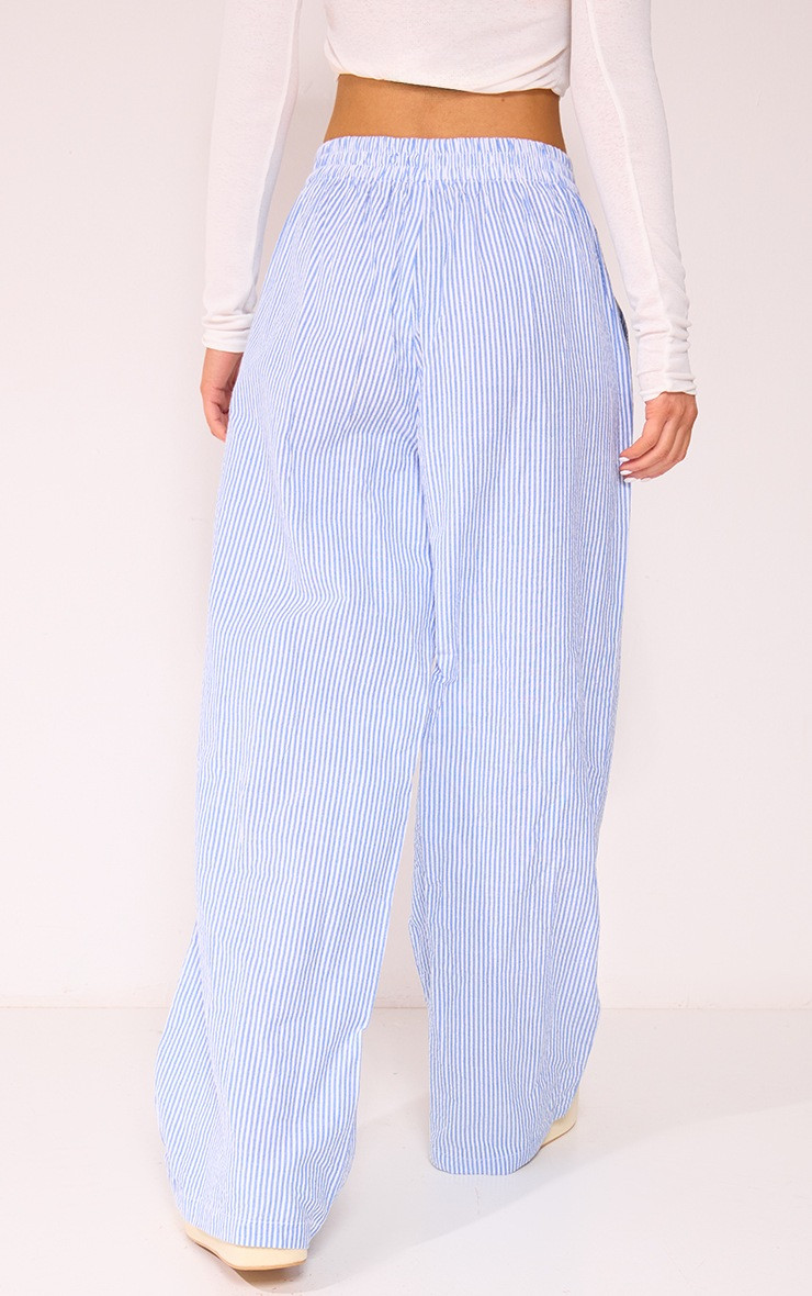 Blue Pinstripe Linen Elasticated Waist Pants | PrettyLittleThing US