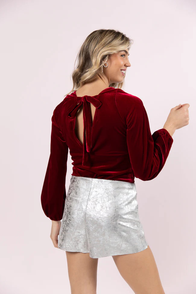 Cold Snap Burgundy Velvet Bodysuit | Pink Lily