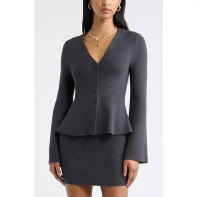 Open Edit Softluxe Ribbed Waist Cardigan in Beige Oatmeal Light Heather at Nordstrom, Size Large | Nordstrom
