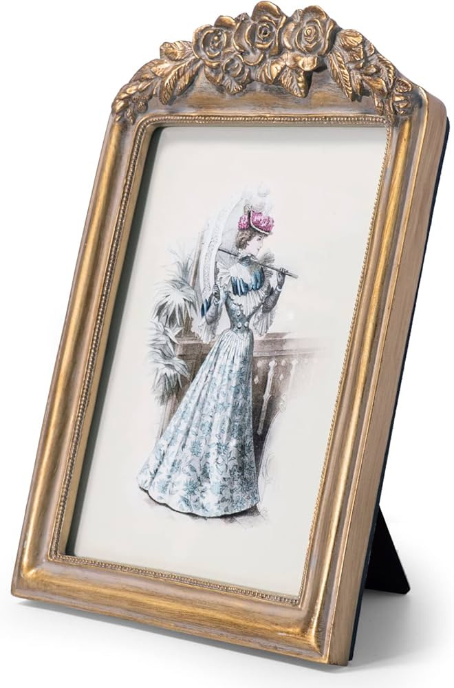 Vintage 5x7 Picture Frame with Flower Antique Ornate Table Top and Wall Mounting Photo Frame with... | Amazon (US)