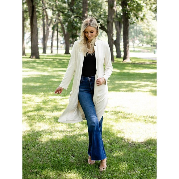 Skies Are Blue Faux Suede Long Duster Minimalist Quiet Luxury Ivory Women M | Poshmark
