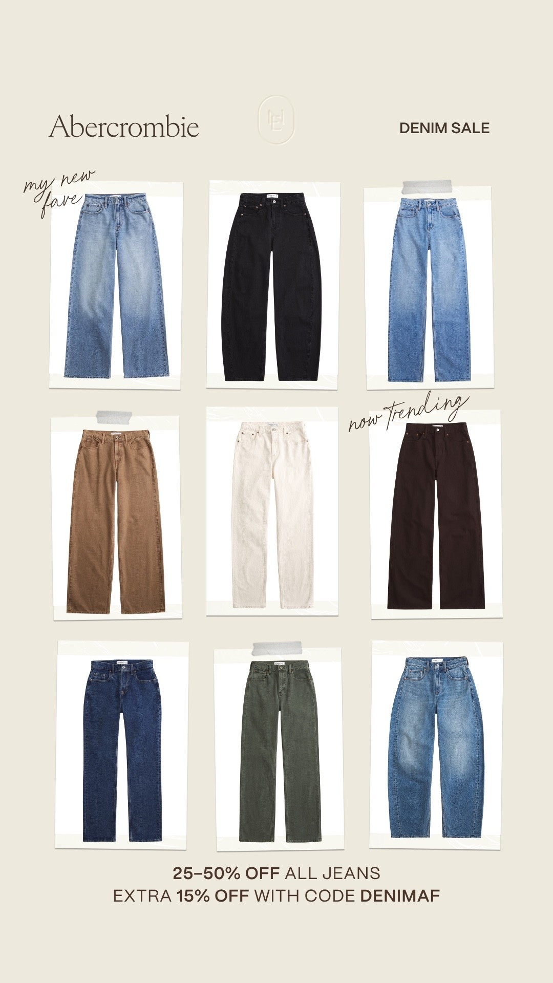 my new fave denim styles all on sale including the high rise wide leg and barrel jeans 🤩 @abercrombie #abercrombiepartner Use code DENIMAF to get an additional 15% off almost everything in stores and online at checkout from August 5, 2026 to August 10, 2026 in US/CA. Exclusions apply. See details online.

Offer valid online only August 5, 2026 to August 10, 2026 in US/CA. Excludes clearance. Online price reflects discount.

#LTKSeasonal #LTKSaleAlert