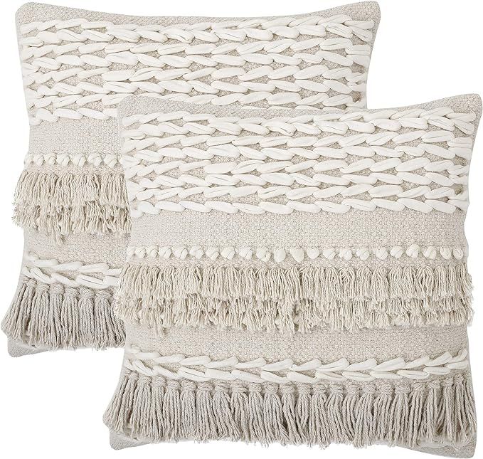 REDEARTH Tufted Throw Pillow Cushion Covers-Boho Textured Woven Decorative Cases Set for Couch, S... | Amazon (US)