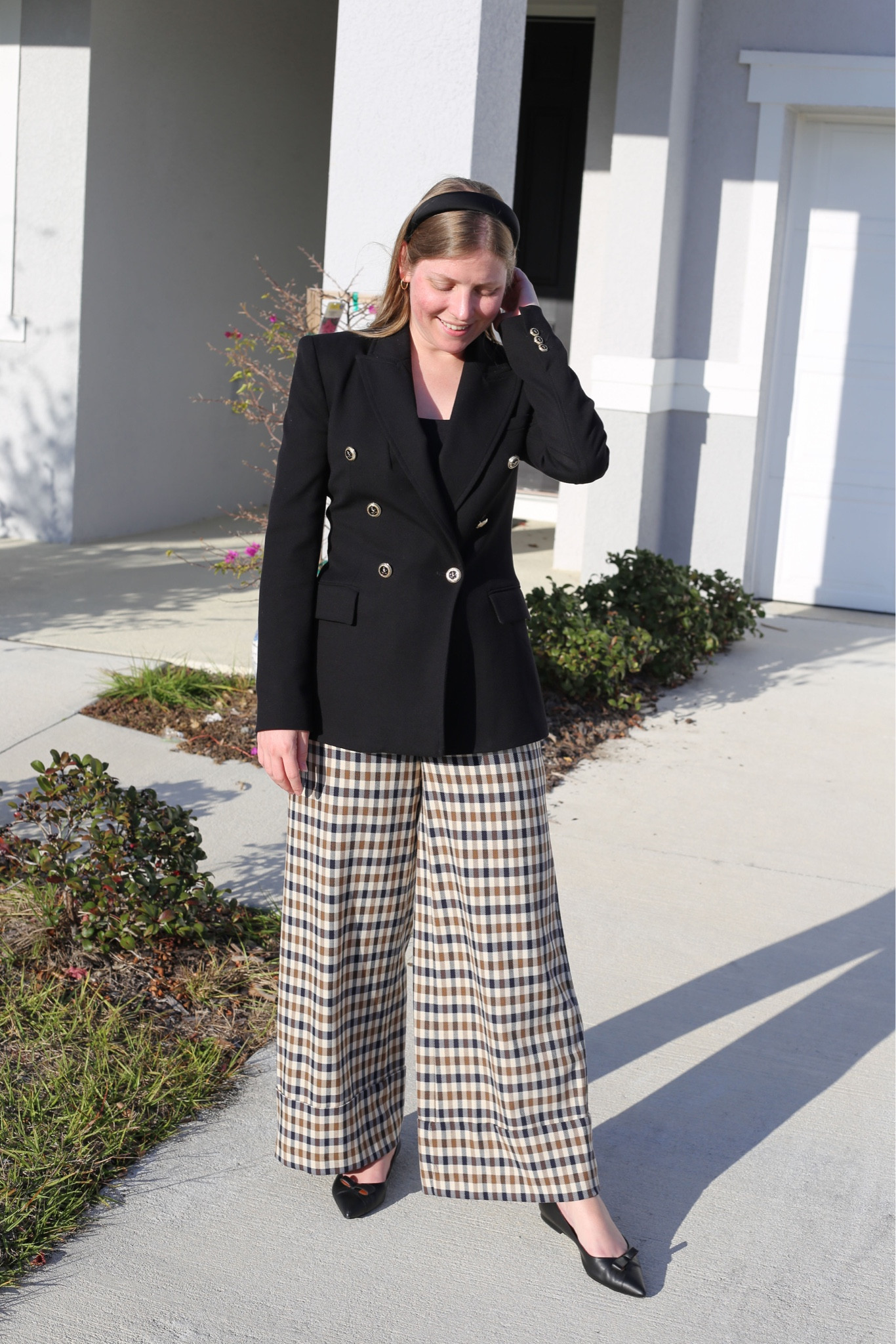 Wide leg large print plaid trousers and a tailored double breasted blazer make for the perfect boss babe workwear look  

#LTKWorkwear