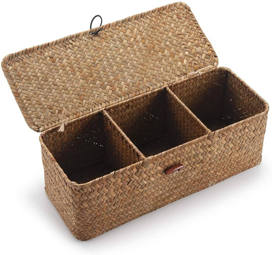 Seagrass Storage Basket for Bathroom - Toilet Tank with Lid, Wicker Woven Narrow Basket for Organ... | Amazon (US)