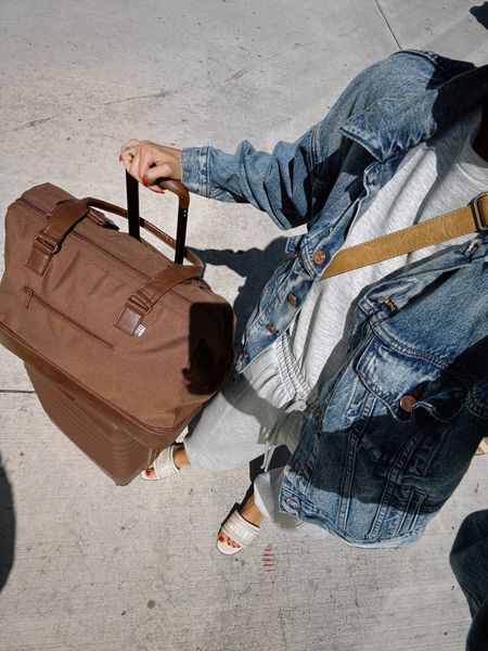 LOVE MY NEW BEIS SUITCASE AND WEEKENDER BAG IN THE COLOR MAPLE! 🤎🤎 wearing an Abercrombie Ypb neoKnit jumpsuit and Jean jacket for my travel outfit! 

#LTKtravel #LTKsalealert #LTKstyletip