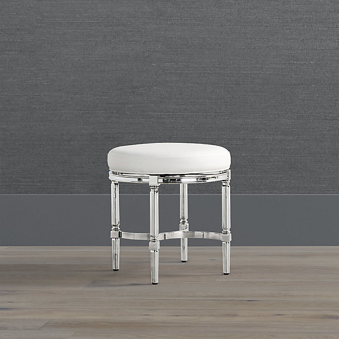 Frontgate Resort Swivel Vanity Stool with White Faux Leather & Nonmarring Glides | Frontgate