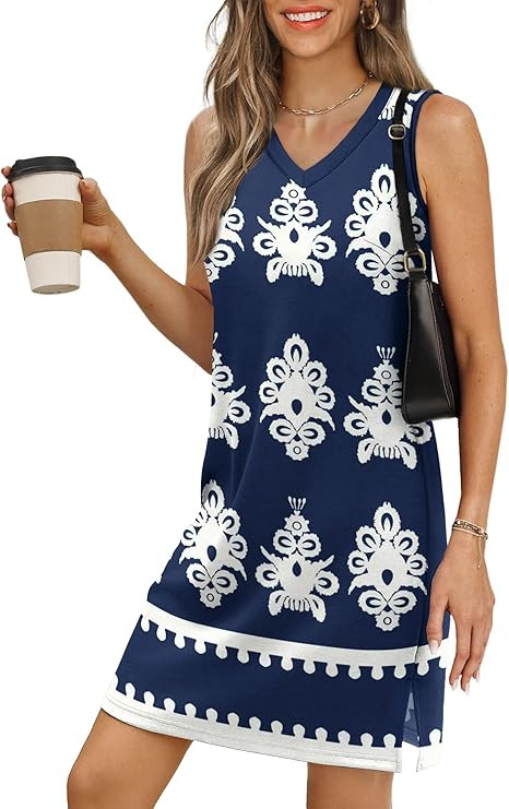 BKRIVE V-Neck Summer Casual Beach Dresses for Women 2026 Vacation Women's Sleeveless Sundress wit... | Amazon (US)
