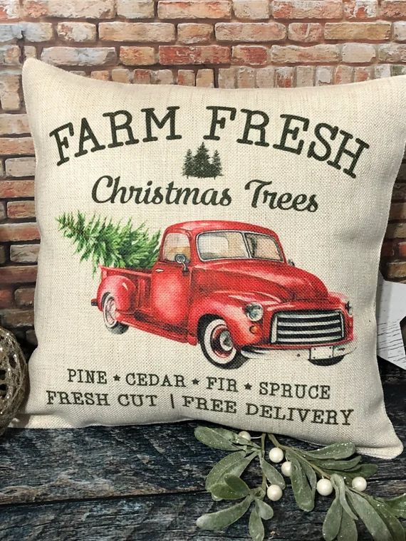 Farm Fresh Tree and Truck Christmas Pillow, Christmas Decor, Pillow Covers, Farmhouse Christmas, ... | Etsy (US)