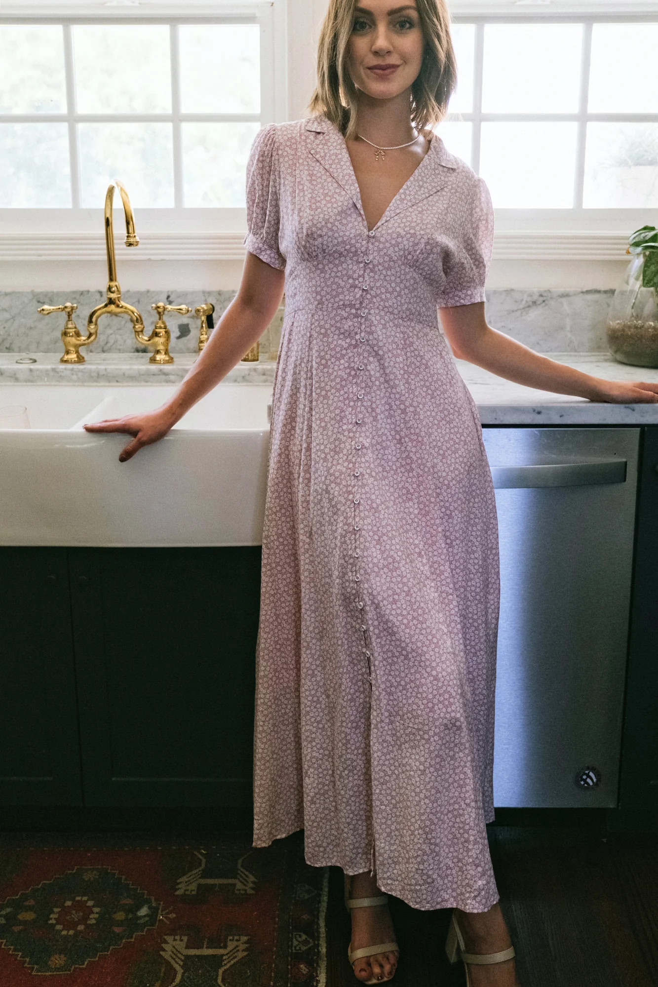 Elise Collared Floral Dress | Morning Lavender