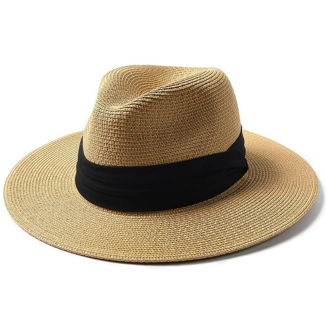 Panama Hat Sun Hats for Women Men Wide Brim Fedora Straw Beach Hat UV UPF 50- Khaki- L - Walmart.... | Walmart (US)