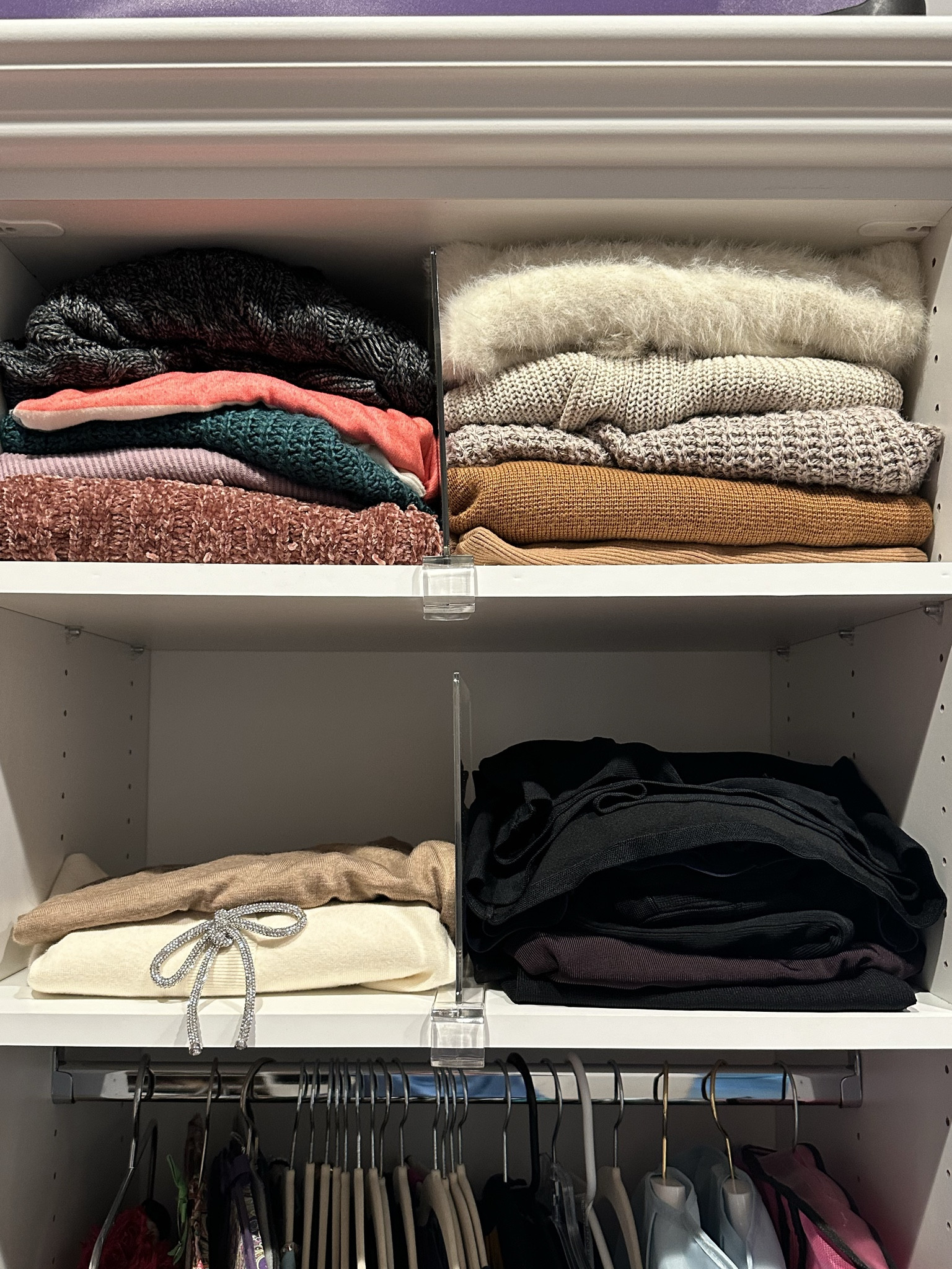 Trying to maximize my closet space and organization with these clear dividers. Perfect fit to help organize all my sweaters and knit items that I don’t want to hang. 

#LTKfindsunder50 #LTKhome