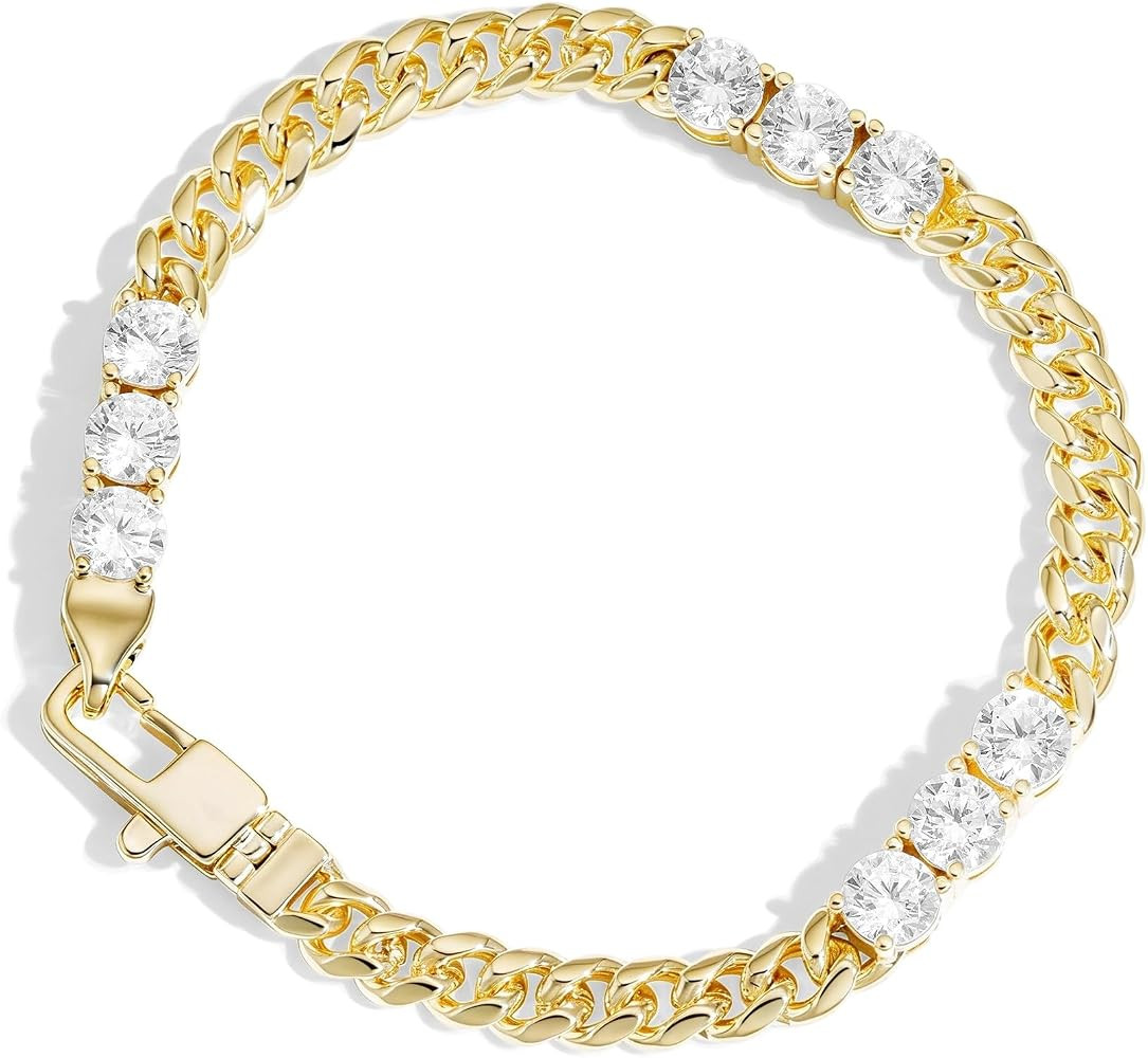 Gold Bracelets For Women,14k Gold Filled Miami Cuban Link Bracelet For Women, Non Tarnish Gold St... | Amazon (US)