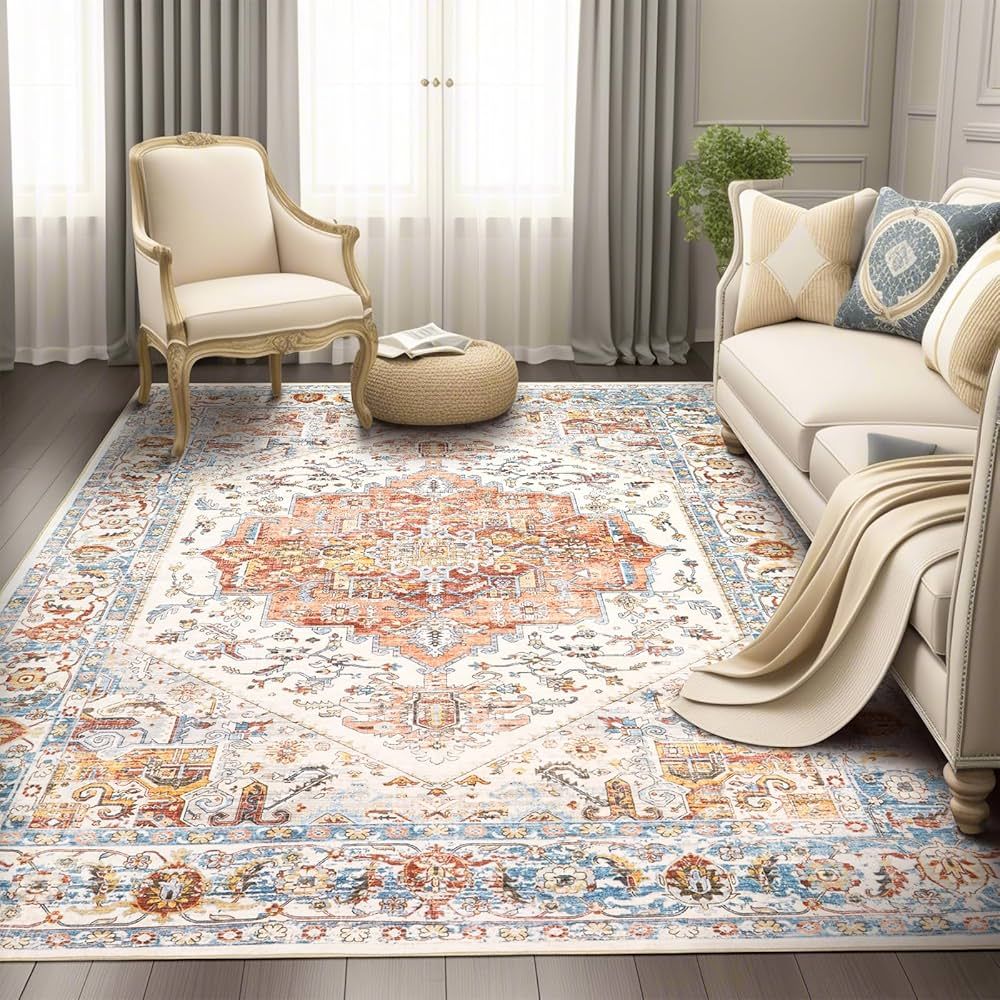 Area Rug Washable Living Room - 5x7 Vintage Boho Carpet for Bedroom Dining Room Home Decor Machin... | Amazon (US)
