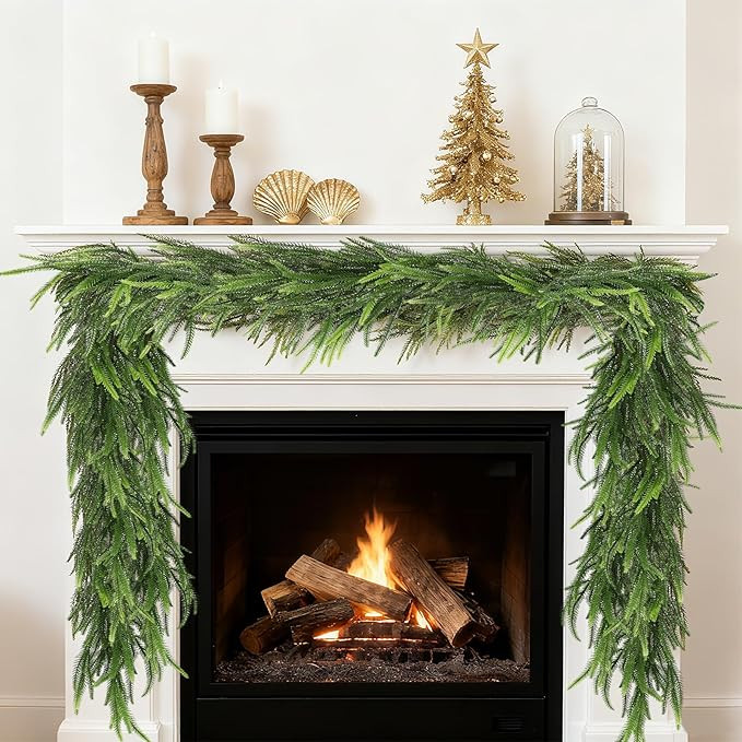 6ft Christmas Norfolk Pine Garland, 2Pcs Artificial Christmas Greenery Garland for Mantel Firepla... | Amazon (US)