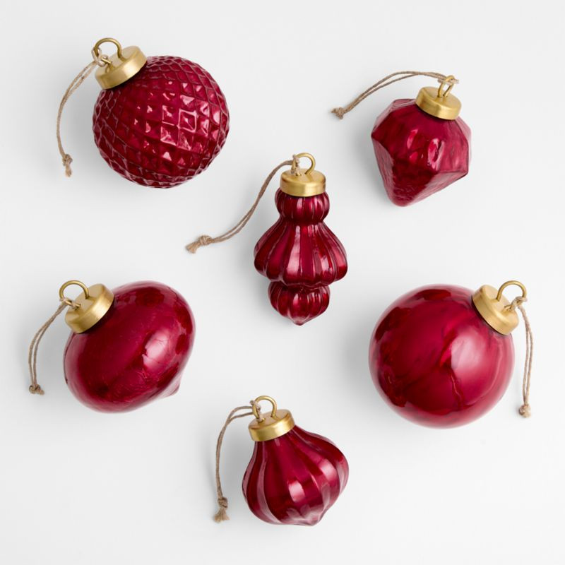 Red Mercury Glass Christmas Ornaments, Set of 6 | Crate & Barrel | Crate & Barrel