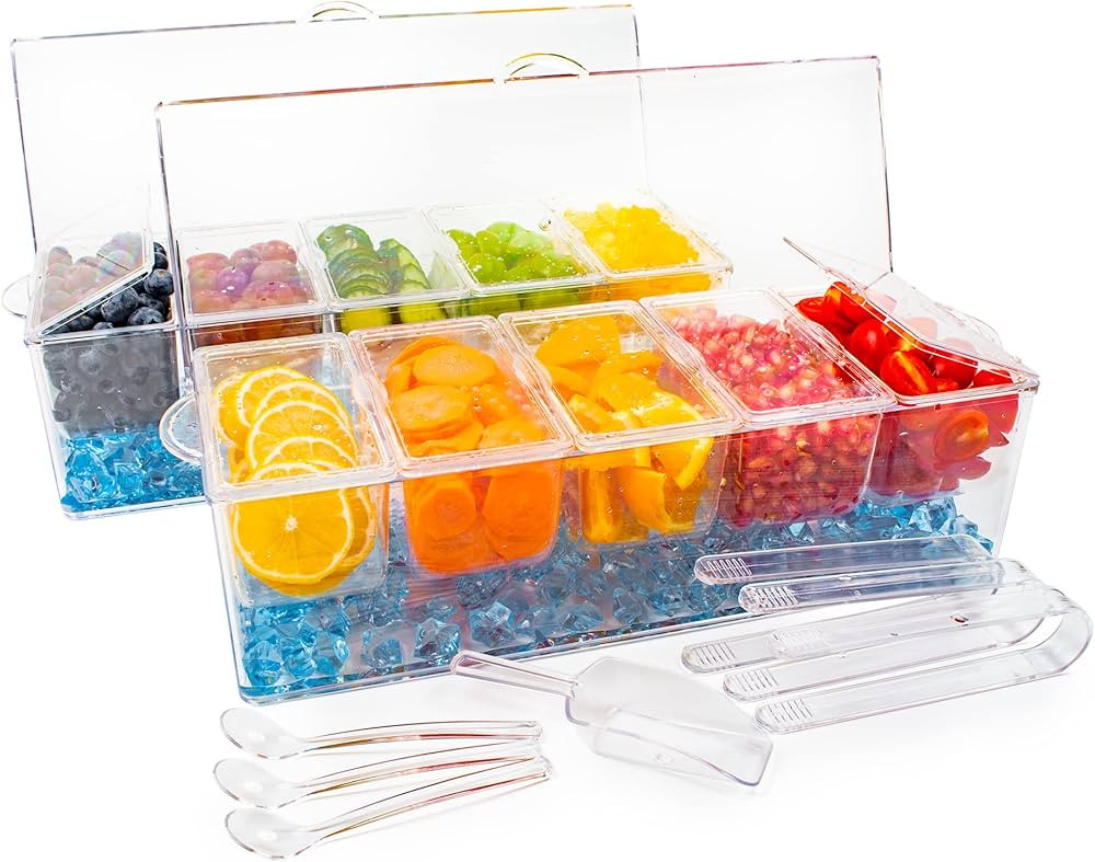 gesPINK Condiment Trays, Condiment Servers, Set of 2 Garnish Trays with Lid for Bar, Bar Fruit Ca... | Amazon (US)