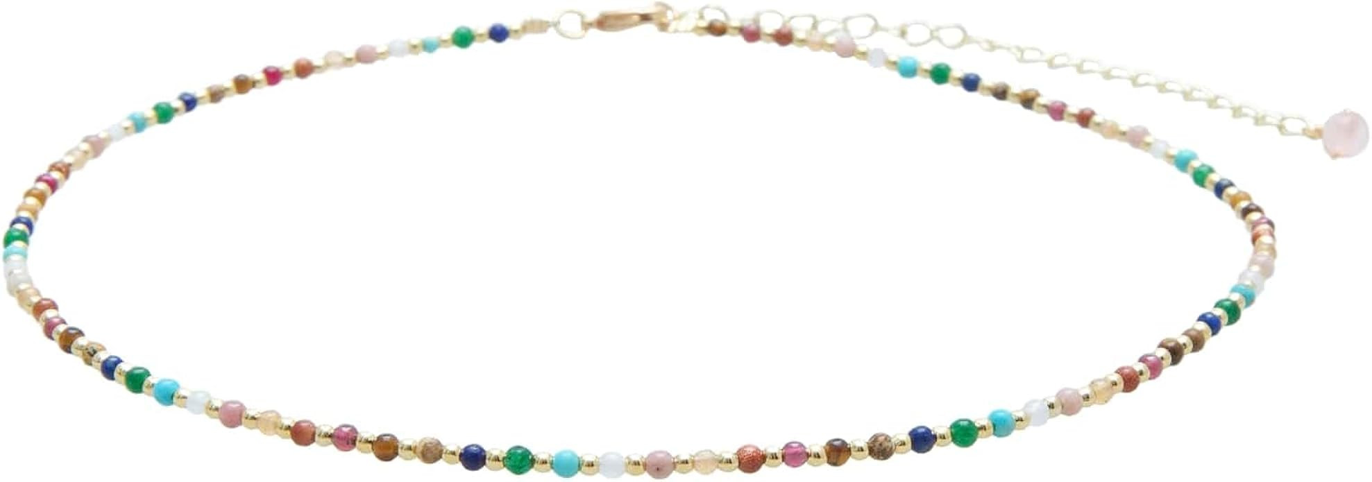 Lotus and Luna 2MM Master Healer Energy Chakra Healing Dainty Necklace with Real Stones Jade, Pea... | Amazon (US)