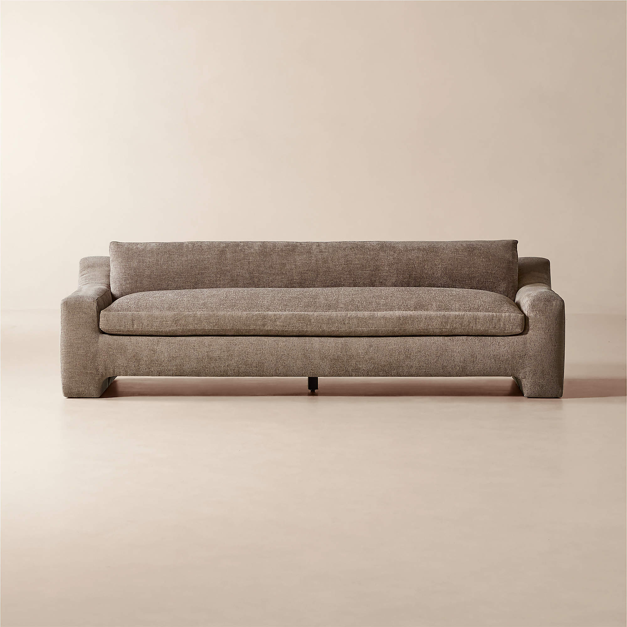 Durant 100" Light Brown Performance Fabric Sofa + Reviews | CB2 | CB2