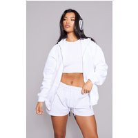 White Oversized Zip Up Plain Front Hoodie | PrettyLittleThing US