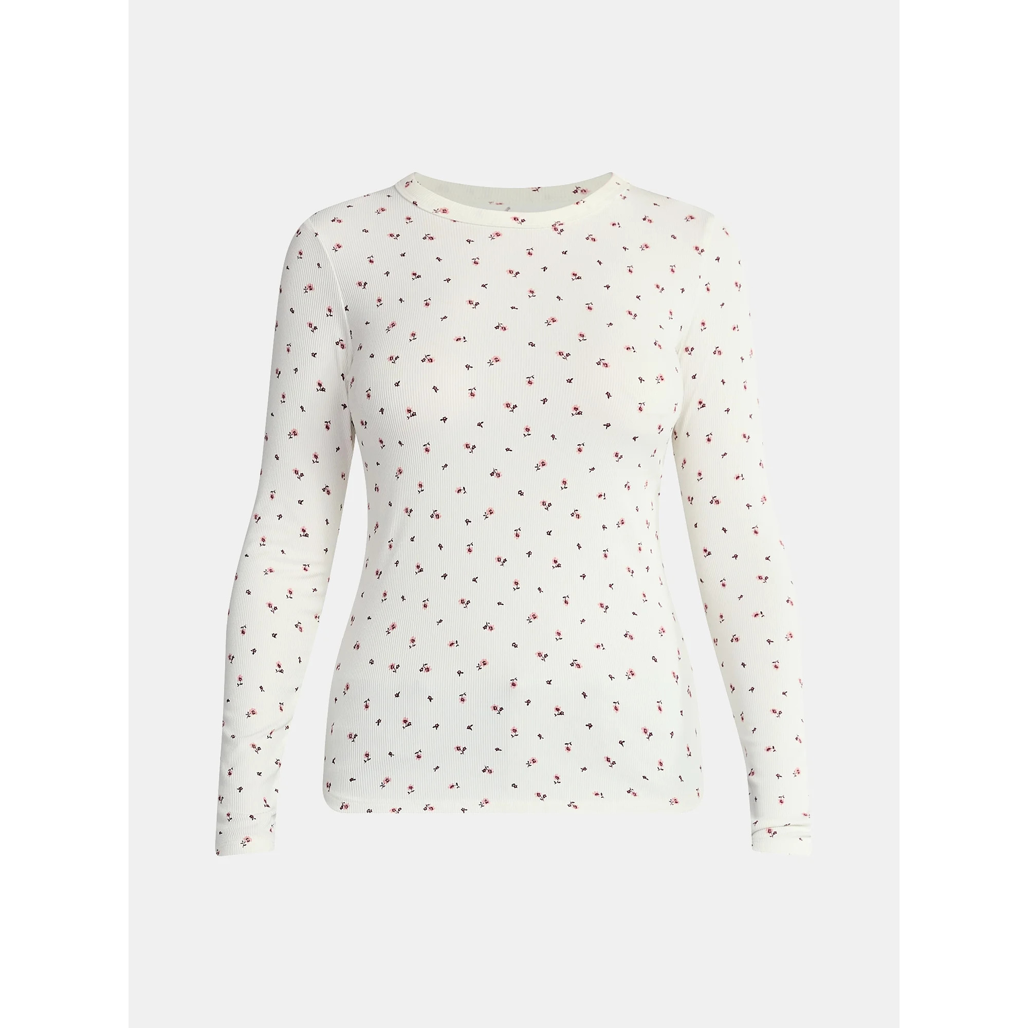 No Boundaries Crew Ribbed Tee with Long Sleeves, Women's | Walmart (US)