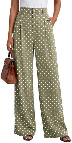 KIRUNDO Dress Pants Women 2026 Summer Polka Dot Palazzo Wide Leg Trousers Flowy Business Casual S... | Amazon (US)