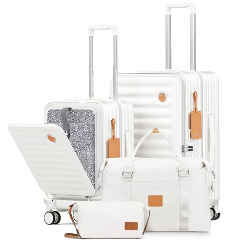 Joyway Luggage Set 2 Piece, PC Hardside Carry on Suitcase 20 Inch with Front Pocket and Expandable Checked-Medium 24 Inch with TSA Lock, White | Amazon (US)