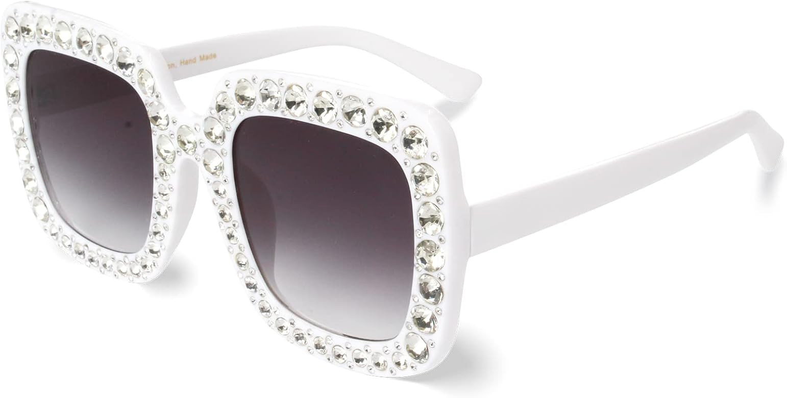 Extra Large Squared Elton Crystal Sunglasses Bling Rhinestone Concert Glasses | Amazon (US)