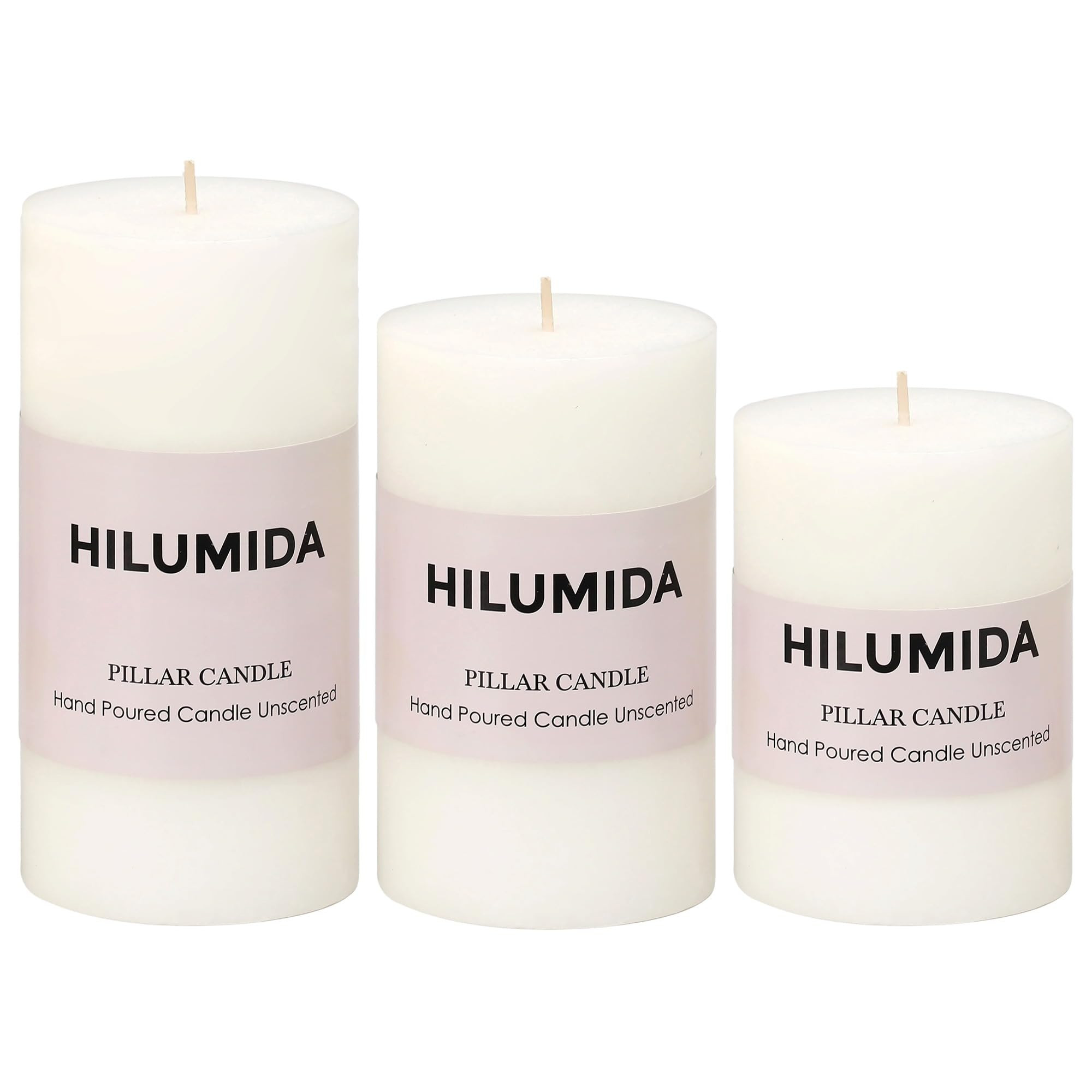 White Pillar Candles Set of 3 - Hand-Poured Unscented Candles,Smokeless Dripless Candles for Dinn... | Amazon (US)