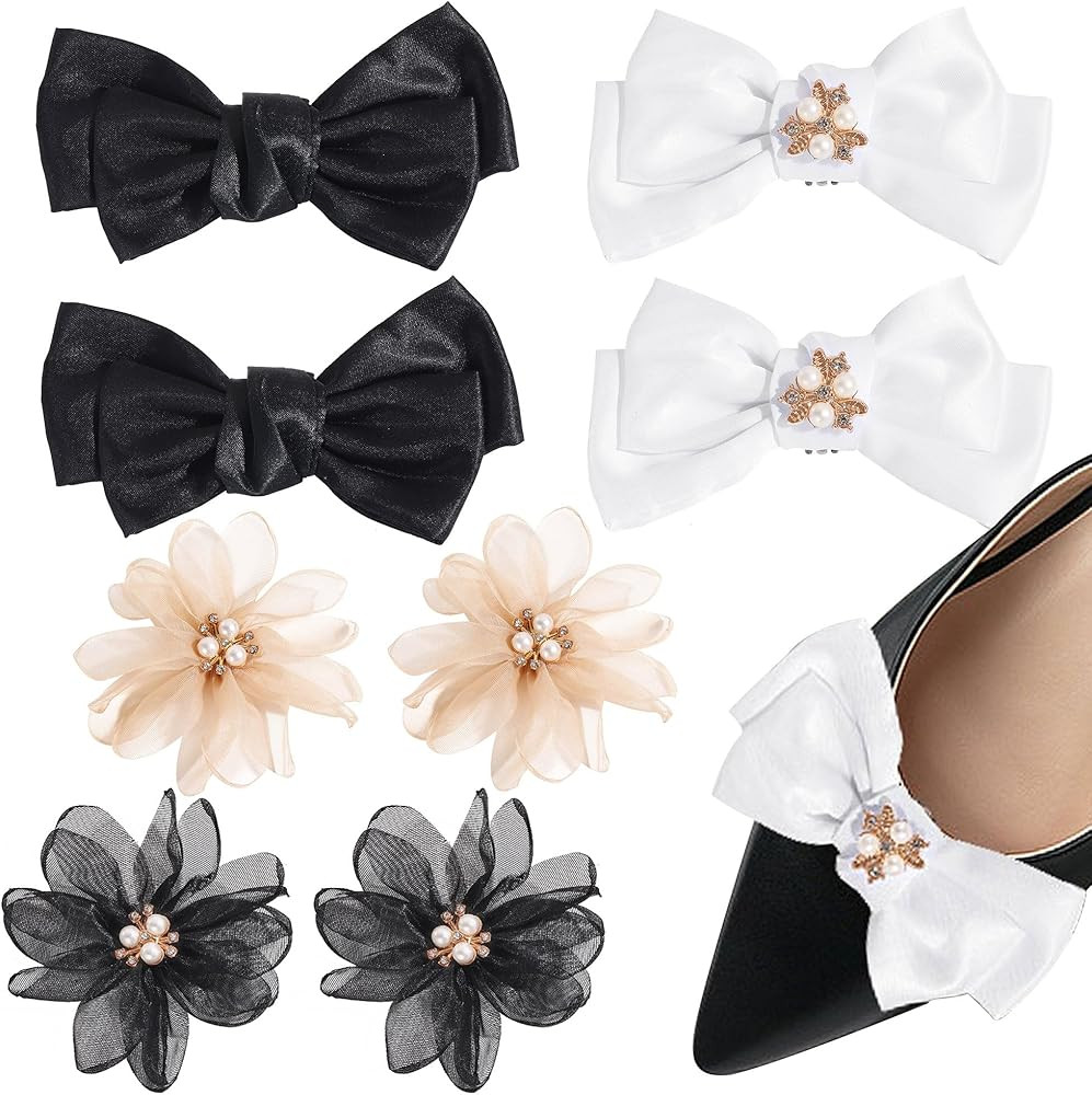 Coiris 4 Pairs Shoe Clips for Women Dress Shoes Rhinestone Flowers Black White Peal Bow Shoe Clip... | Amazon (US)