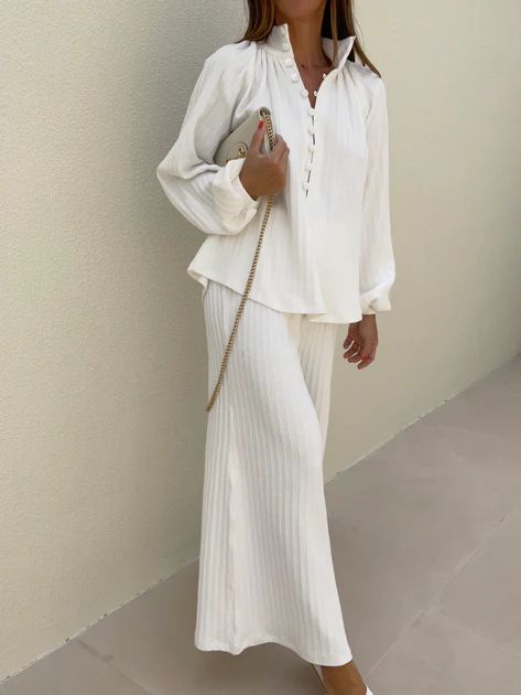 Palma Fine Gauge High Waisted Trouser | Ivory White | Vita Grace