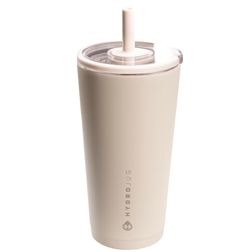 HydroJug Everyday Tumbler 20 oz – Ceramic-Lined Insulated Tumbler with Straw and Soft-Touch Lid, Cup Holder Friendly, Double-Wall Vacuum Insulation, Reusable Travel Cup – Dune | Amazon (US)