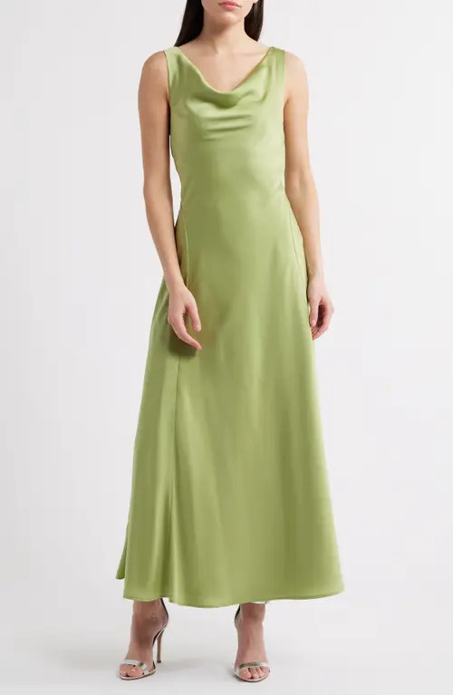 WAYF Tala Cowl Neck Satin Gown in Olive at Nordstrom, Size Medium | Nordstrom