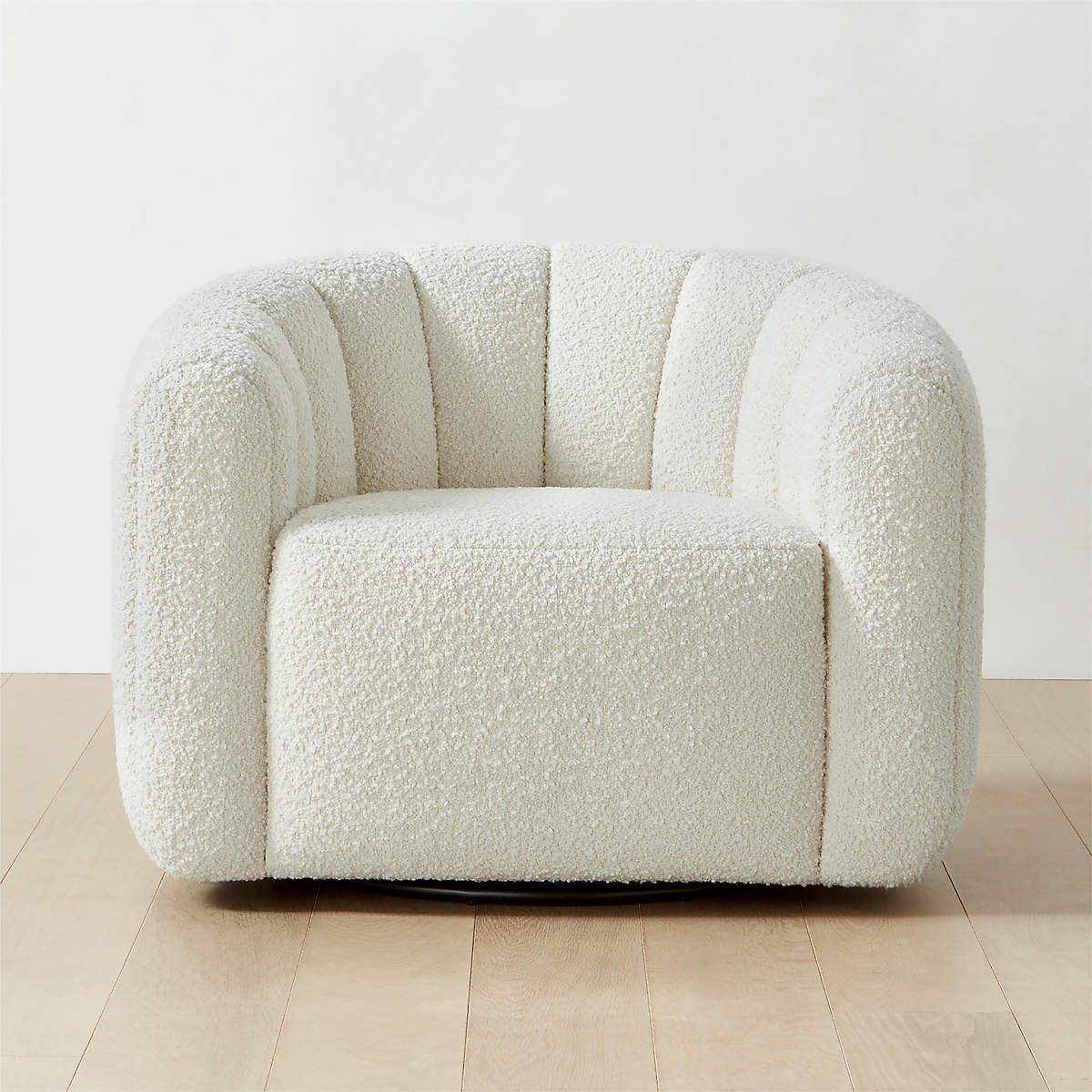 Fitz Modern Channeled White Boucle Swivel Chair | CB2 | CB2