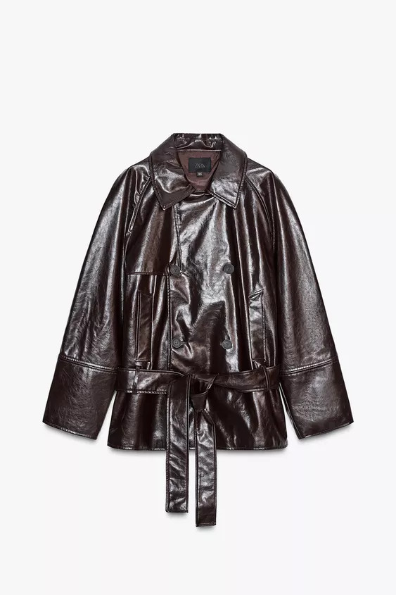 FAUX LEATHER SHORT TRENCH COAT | Zara US