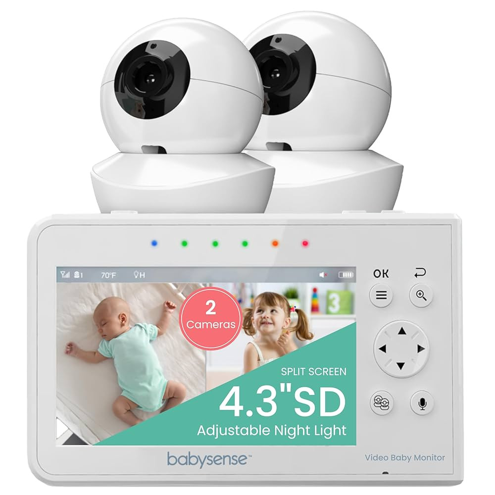 Babysense Baby Monitor with 2 Cameras and Audio 4.3", Non Wifi Baby Monitor, Dual Split Screen, P... | Amazon (US)